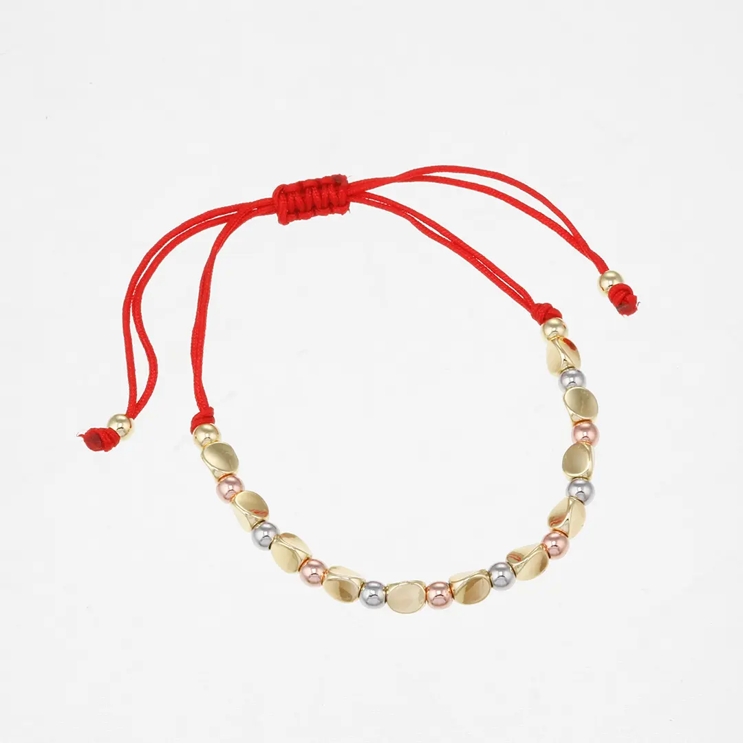 Bracelet Bouddhiste de Chance en Perles de Cuivre Lacet-Rouge
