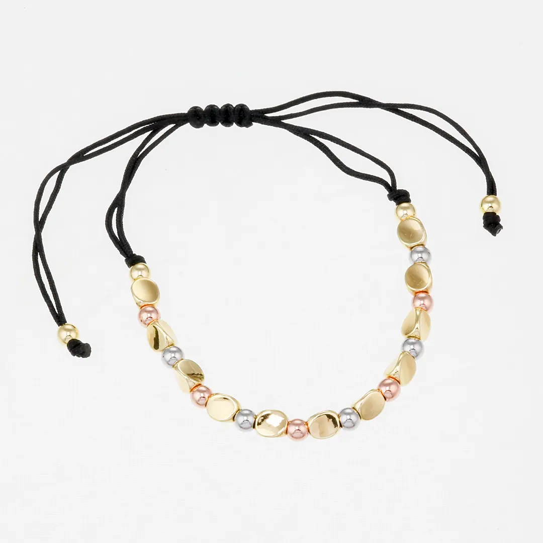 Bracelet Bouddhiste de Chance en Perles de Cuivre Lacet noir