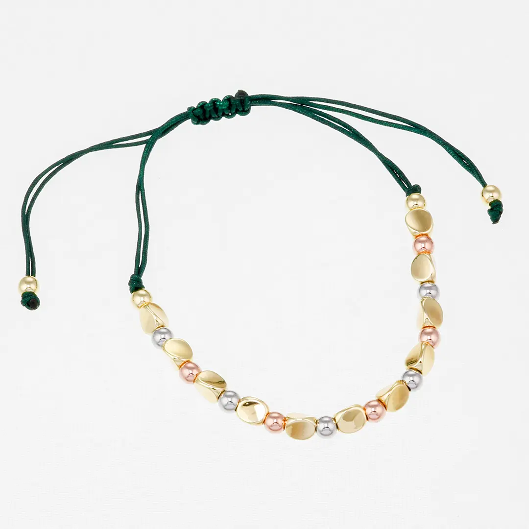 Bracelet Bouddhiste de Chance en Perles de Cuivre Lacet vert